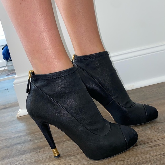 Chanel Black Lambskin Leather Boots with Gold Tip Heels - Picture 11 of 13